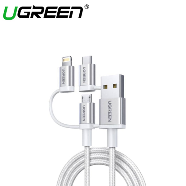 UGREEN USB 3 in 1 USB 2.0 Multifunction Cable With Braid 1.5m (Silver White)