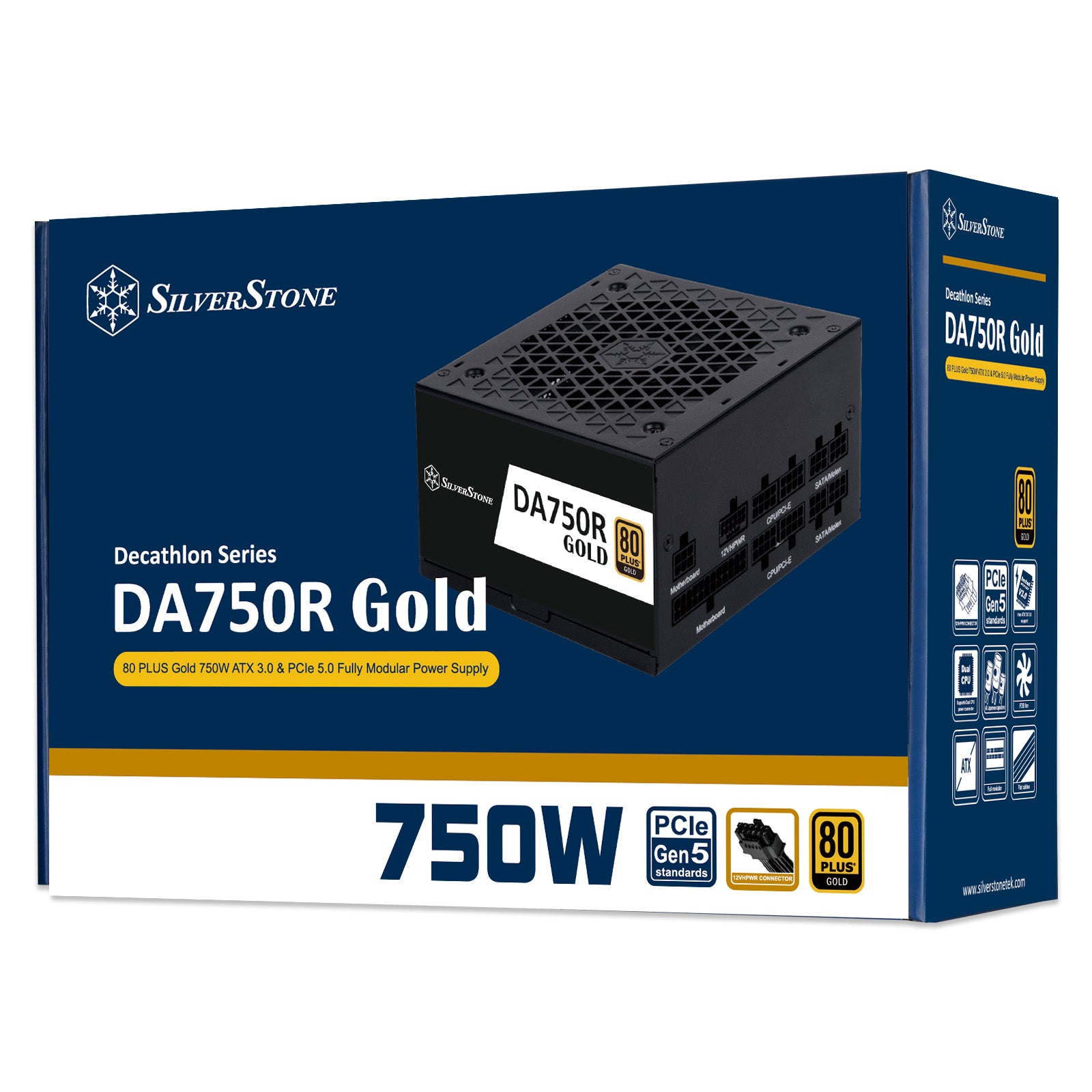 SilverStone DA750R Gold 80 PLUS Gold 750W ATX 3.0 & PCIe 5.0 Fully Modular Power Supply