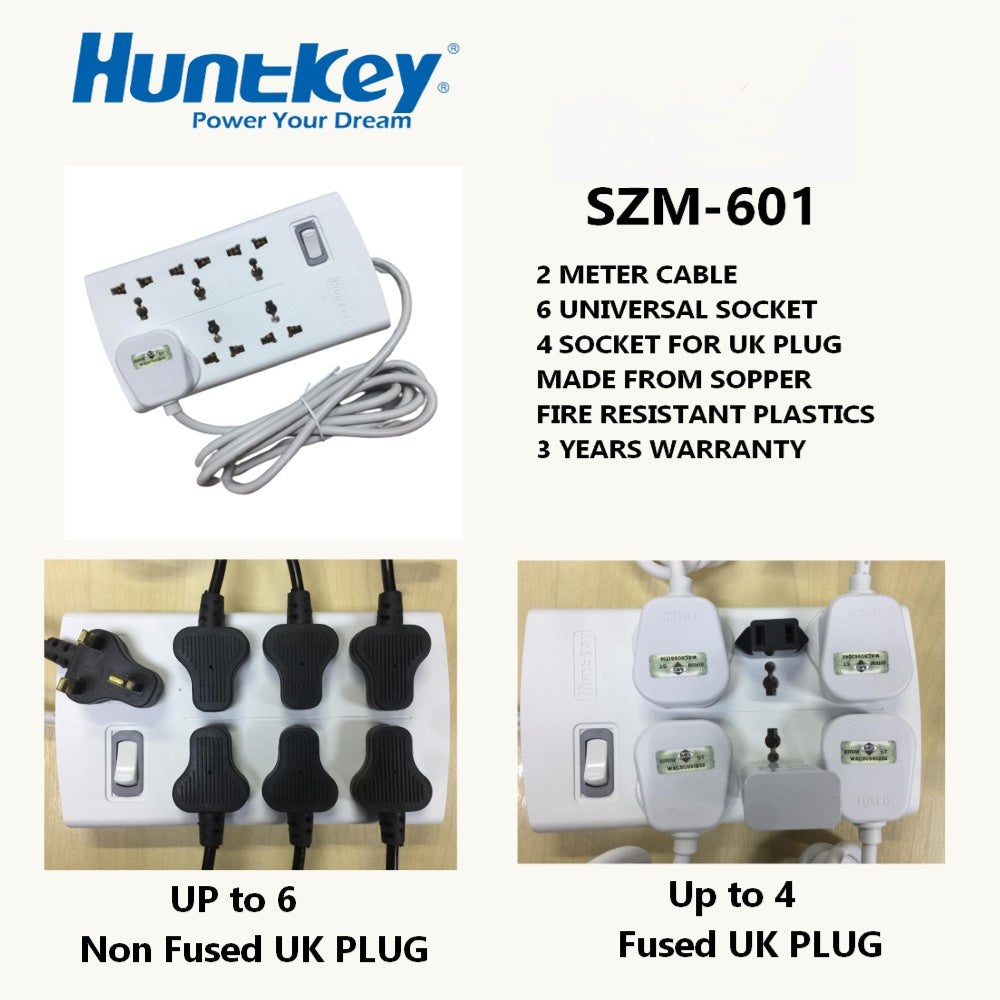 Huntkey 6 Universal Sockets Extension Cord Power Strip (2M) SZM601