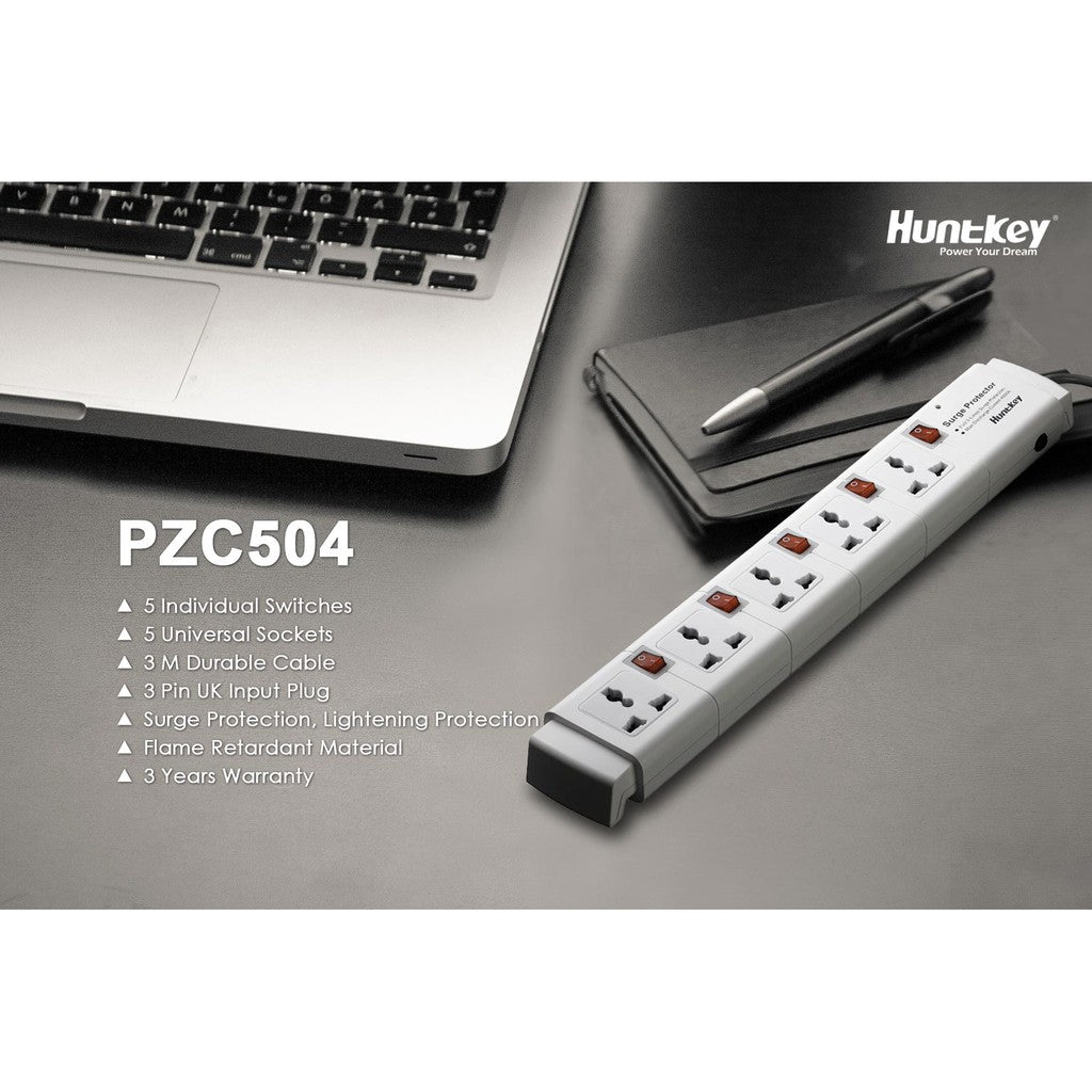 Huntkey 5 Universal Sockets Surge Protection Extension Socket (2M) PZC504