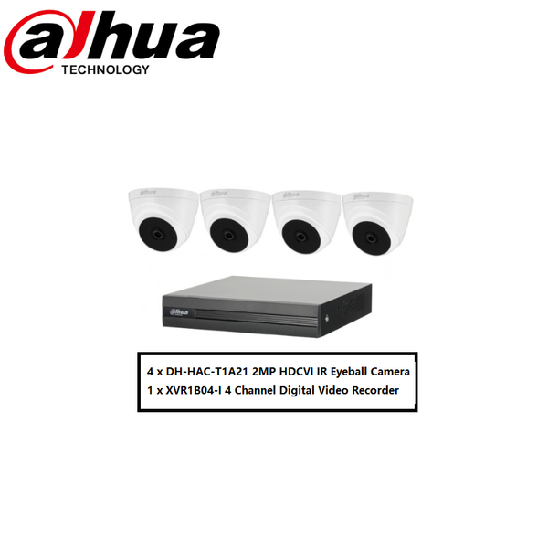 PACKAGE DVR 4 CH DAHUA DH-HAC-T1A21 2MP HDCVI WITH 4 CAMERAS