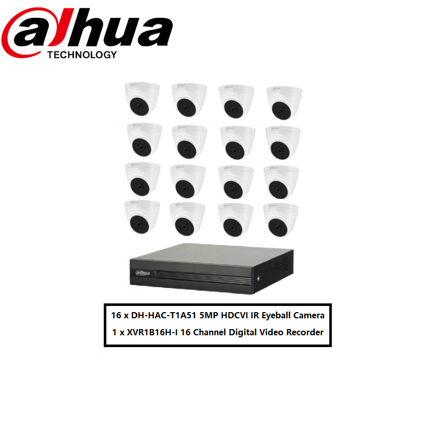 PACKAGE DVR 16 CH DAHUA DH-HAC-T1A51 5MP HDCVI WITH 16 CAMERAS