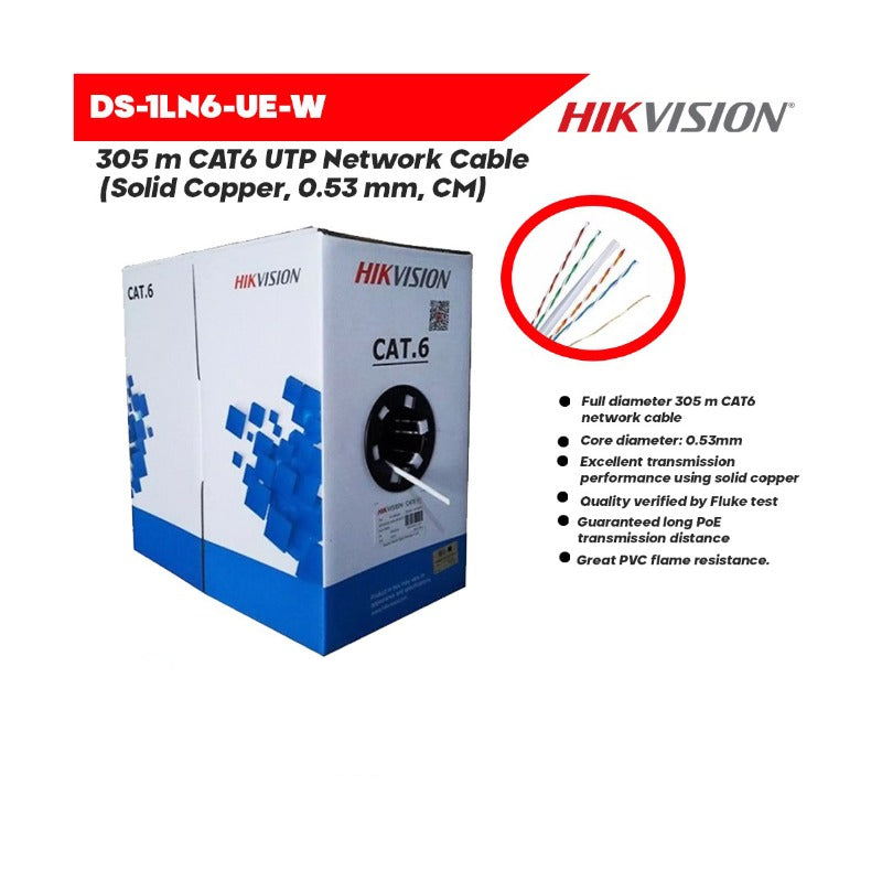 HIKVISION DS-1LN6-UE-W UTP CAT6 PVC 23 AWG 305M NETWORK CABLE