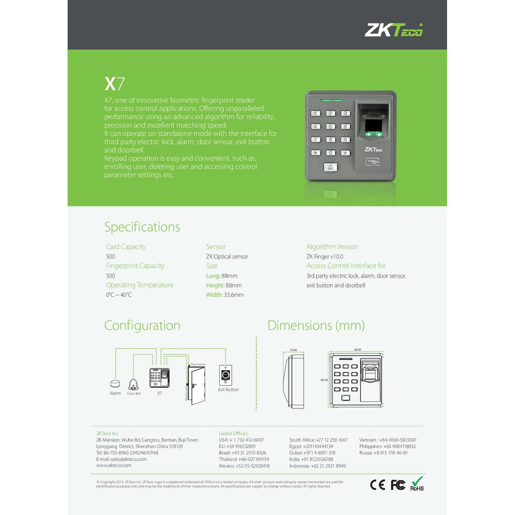 ZKTeco X7 Door Access Standalone Fingerprint Access Control Device wme.my
