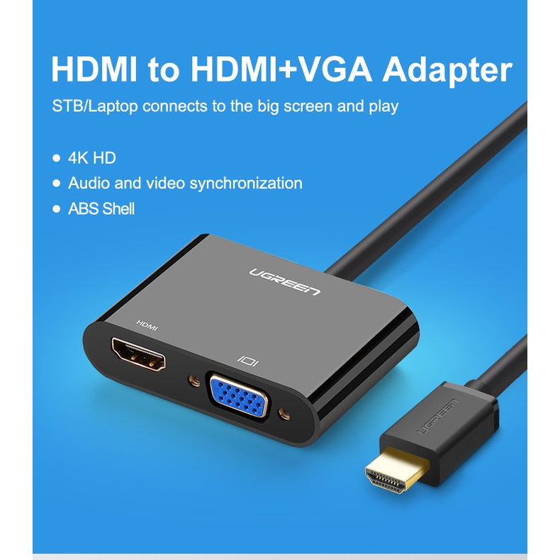 Ugreen HDMI to VGA + HDMI Converter 4K Video Adapter