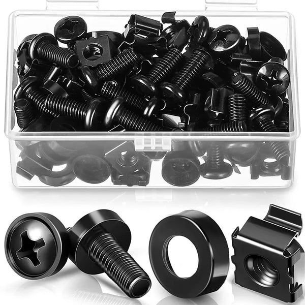M6 x 16 mm Rack Mount Cage Nuts Screws and Washers Stainless Steel Server Rack Screws Square Insert Nuts
