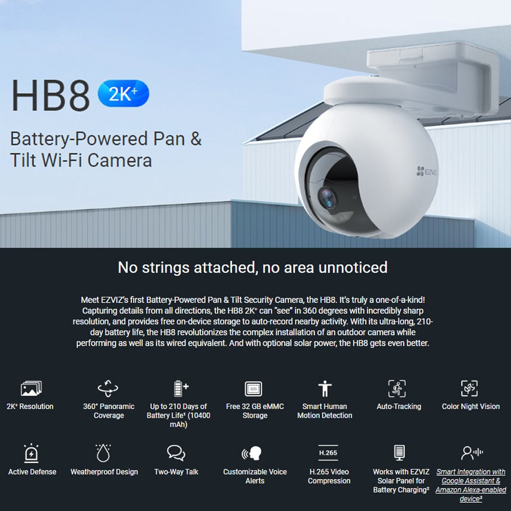Ezviz HB8 2K⁺ 4MP Rechargeable Battery Wi-Fi Built-in 32GB eMMC Storage CCTV Camera
