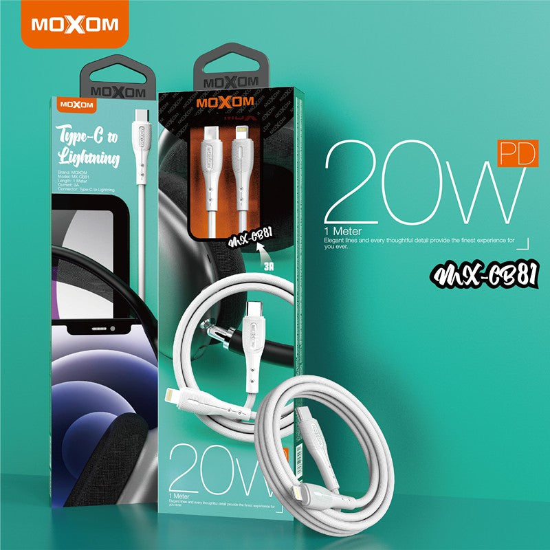 MOXOM MX-CB81 PD 20W Data Cable 3A Super Fast Charger For Type-C to Lightning