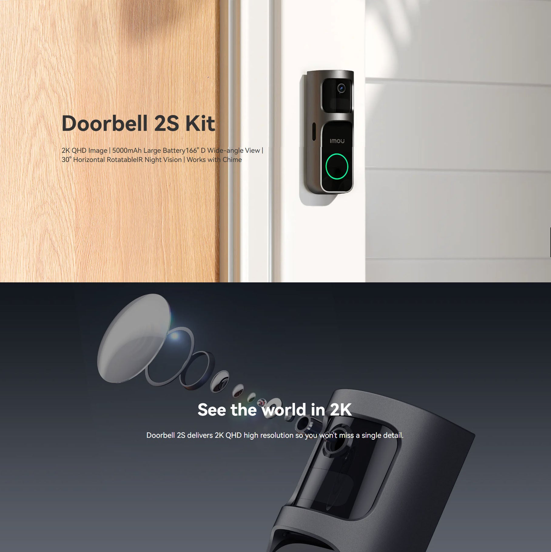 IMOU Doorbell 2S Kit 3MP 2K Battery Powered Doorbell Waterproof CCTV Camera local storage 2 way talk PIR detect