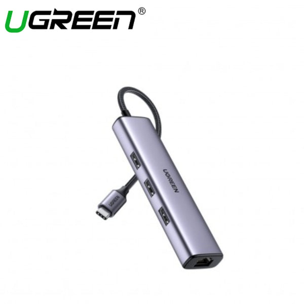 UGREEN USB-C TO 3*USB-A 3.0 HUB + GIGABIT ETHERNET ADAPTER ALUMINUM CASE (GREY)