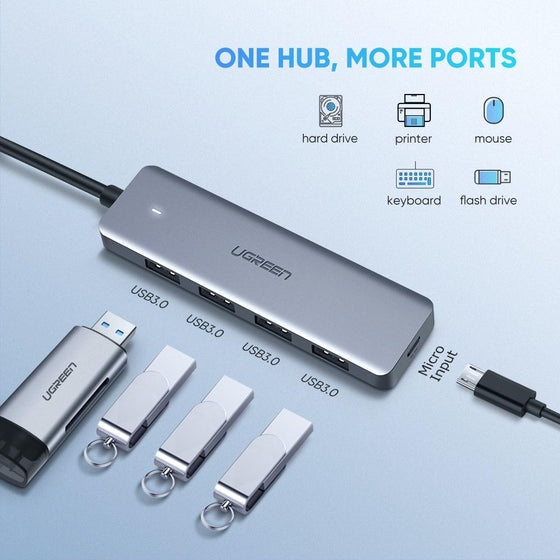 UGREEN 4-PORT USB 3.0 HUB WITH USB-C POWER SUPPLY
