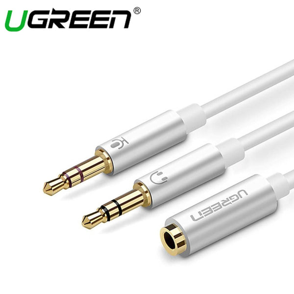 UGREEN DUAL 3.5MM MALE TO 3.5MM FEMALE AUDIO CABLE 20CM (WHITE)