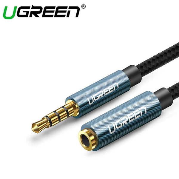 UGREEN STEREO AUDIO  3.5MM MALE TO FEMALE EXTENSION CABLE 1M SUPPORT MIC (BLACK)