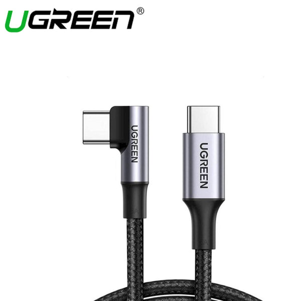 UGREEN USB-C 2.0 TO ANGLED USB-C M/M CABLE ALLUMINIUM SHELL WITH BRAIDED 1M (BLACK)