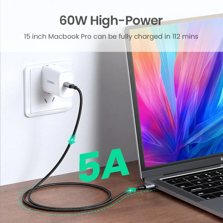 UGREEN 100W Fast Charging 20V 5A Nylon Braided USB C To USB Cable