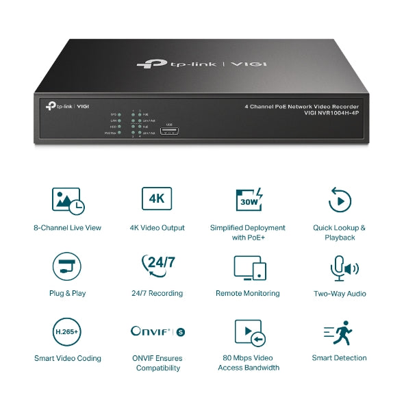 TP-LINK 4K VIGI NVR1004H-4P 4-Channel Network Video Recorder