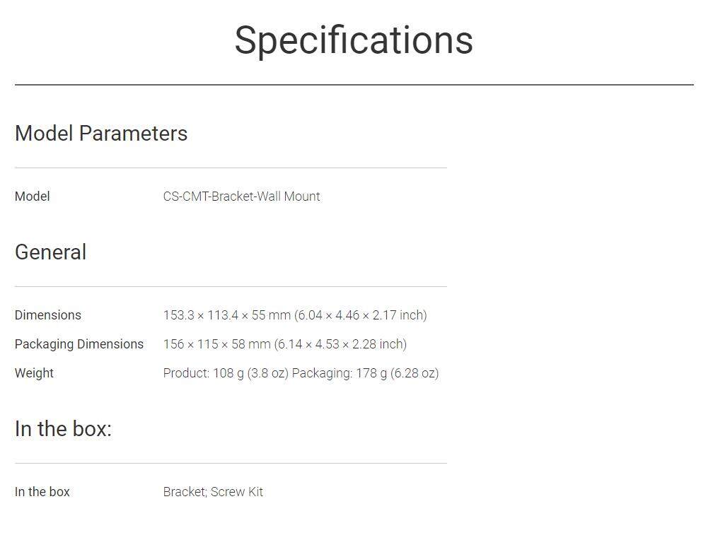 EZVIZ Wall Mount Bracket for C6 series and C4W Turret Cameras (TY2 / C6N / C6CN / C6C/ C4W / C6TC)