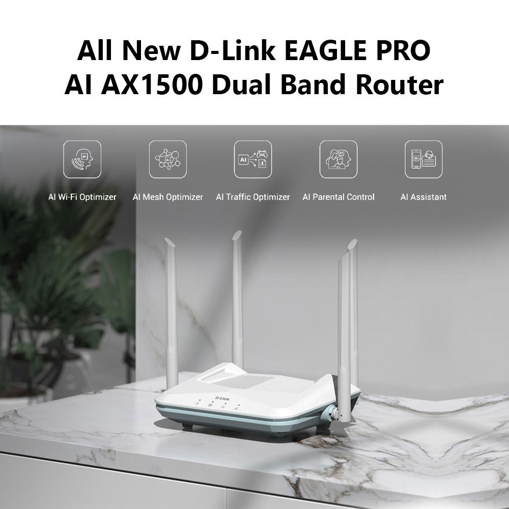 D-Link R15 Eagle Pro AI AX1500 Smart Wireless WiFi 6 Mesh Router with Compatibility Voice Control