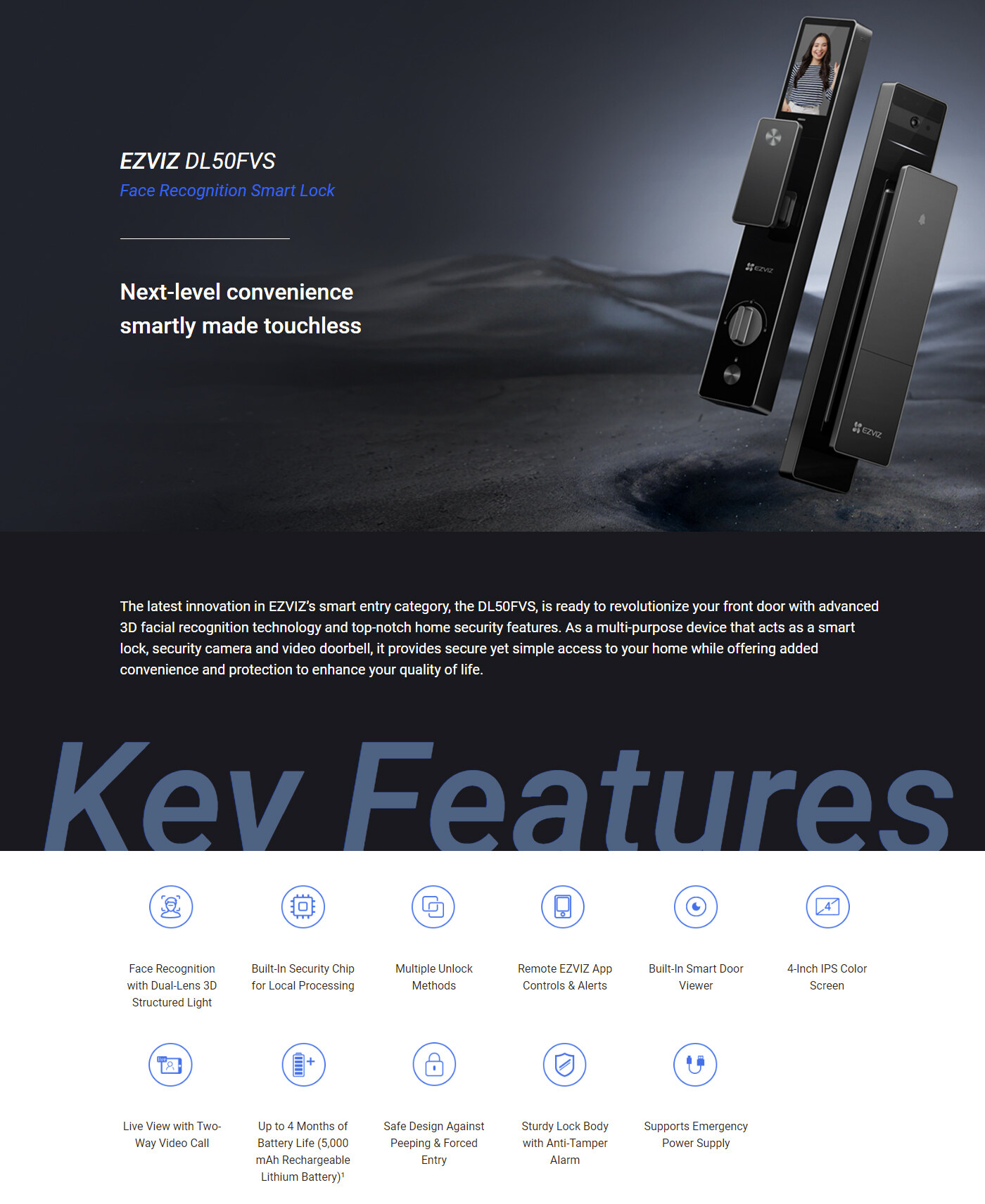 EZVIZ DL50FVS WIFI Face Recognition Smart Lock Weatherproof doorbell door tag (installation Free please ask customer service for further inquiry)