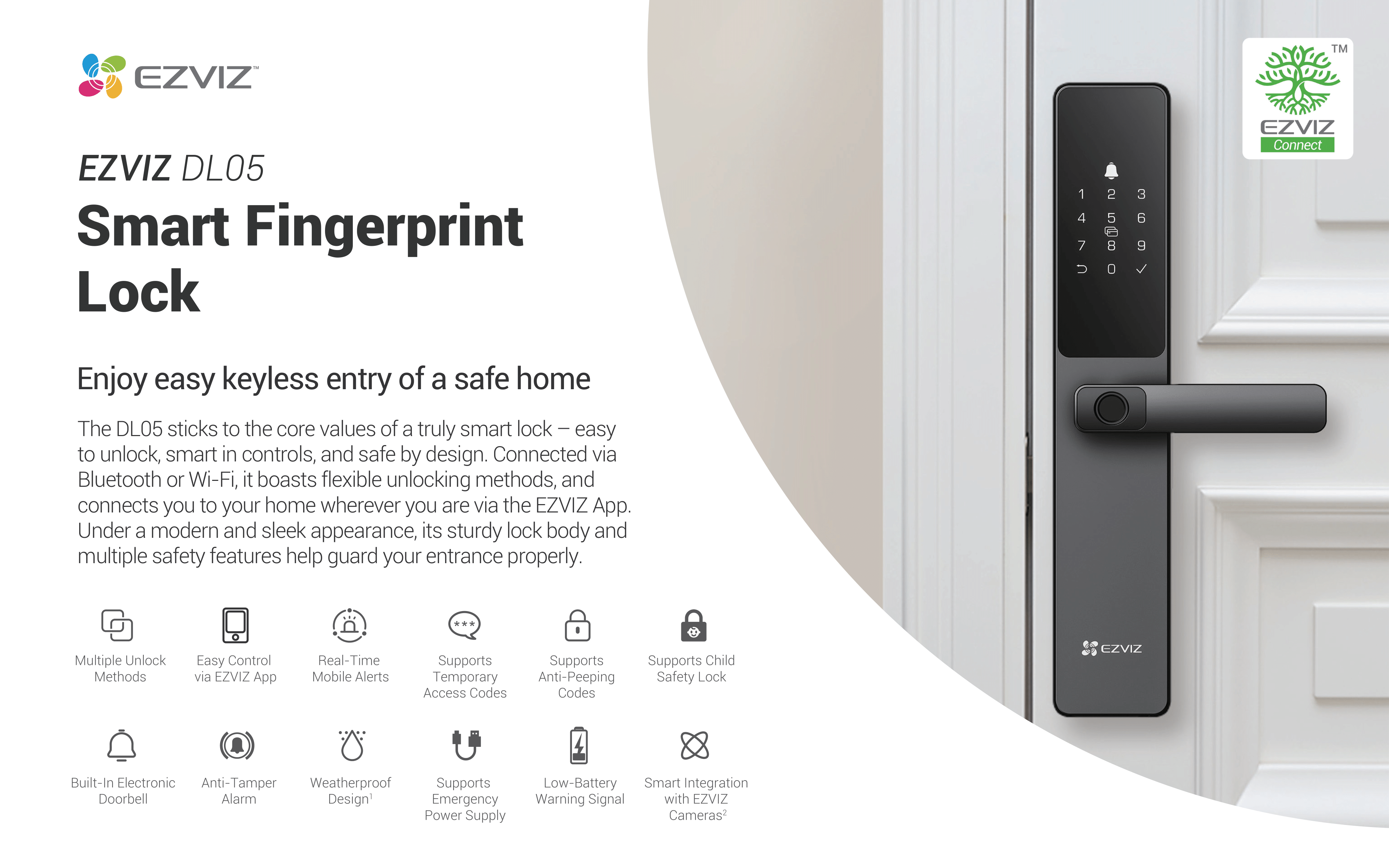 EZVIZ DL05 WIFI Smart Fingerprint Lock Weatherproof Doorbell Door Tag
