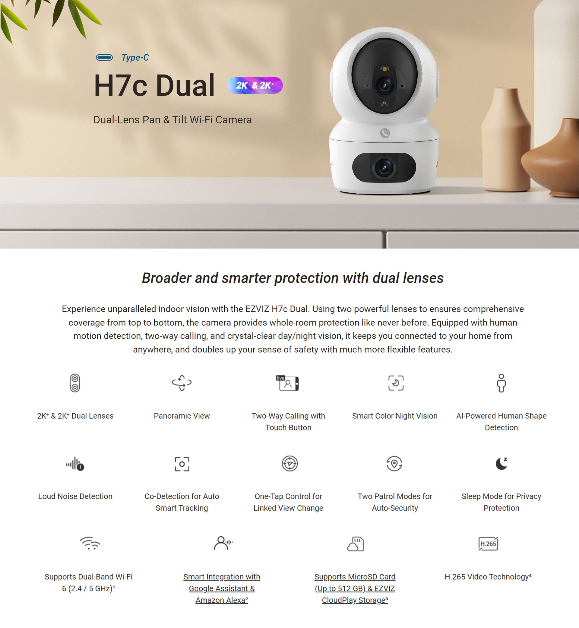 EZVIZ H7C Dual Lens WIfi Camera 4MP + 4MP PTZ & Fix Lens CCTV Security Camera Indoor