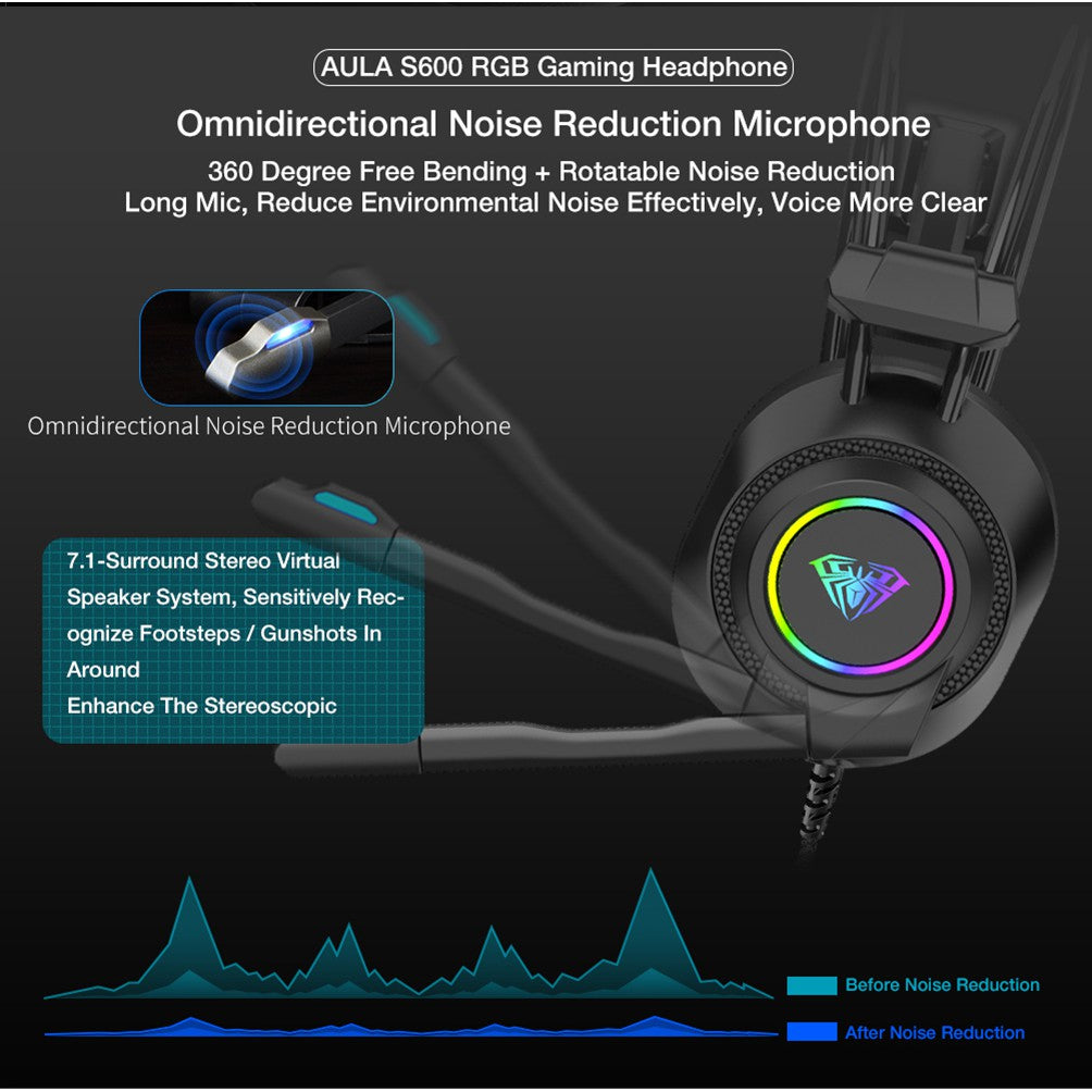 AULA S600 Gaming Headset Deep Bass Computer Headphone