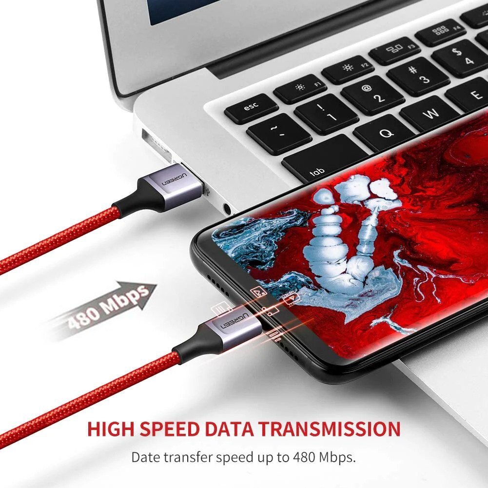 UGREEN USB-A 2.0 TO USB-C ALUMINIUM ALLOY CABLE 6A 1M (RED)