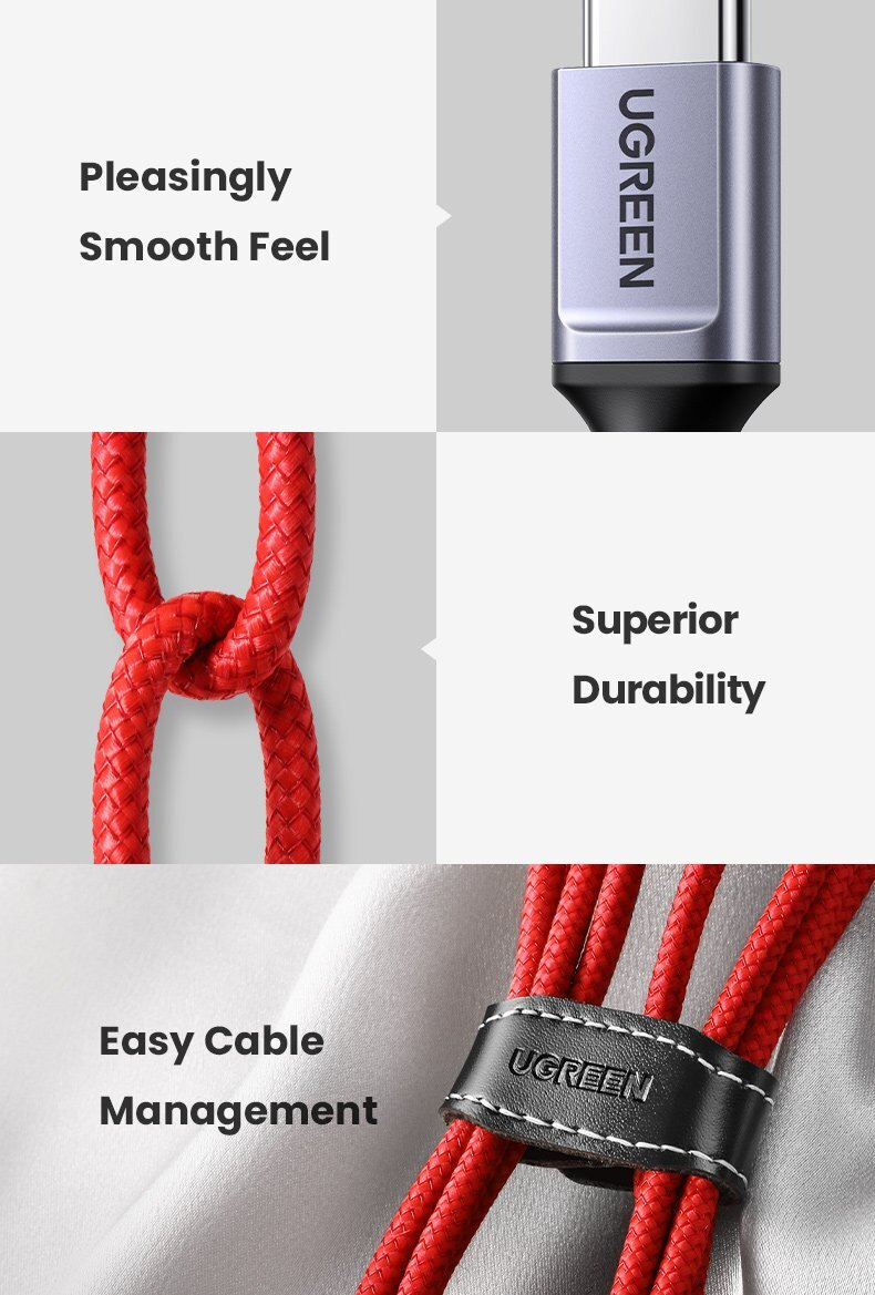 UGREEN USB-A 2.0 TO USB-C ALUMINIUM ALLOY CABLE 6A 1M (RED)