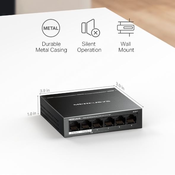 Mercusys MS106LP 6-Port 10/100Mbps Desktop Switch with 4-Port PoE+