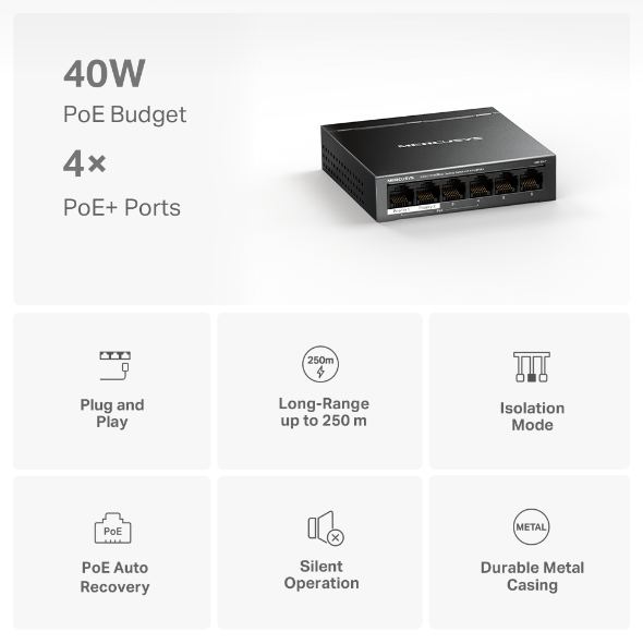 Mercusys MS106LP 6-Port 10/100Mbps Desktop Switch with 4-Port PoE+