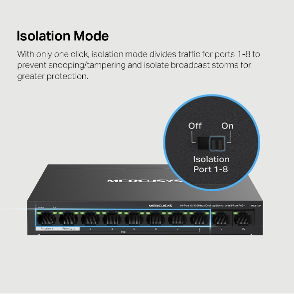 Mercusys MS110P 10-Port 10/100Mbps Desktop Switch with 8-Port PoE+