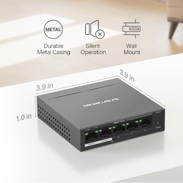 Mercusys MS105GP 5-Port Gigabit Desktop Switch with 4-Port PoE+