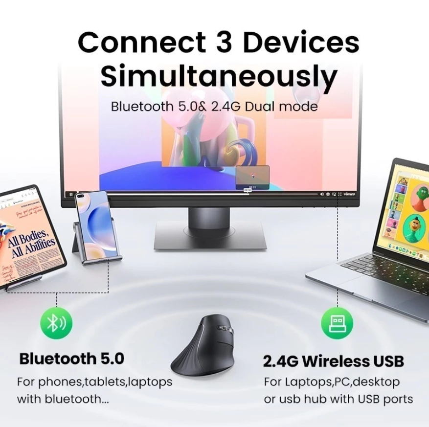 UGREEN WIRELESS MULTI-MODE VERTICAL MOUSE MU008