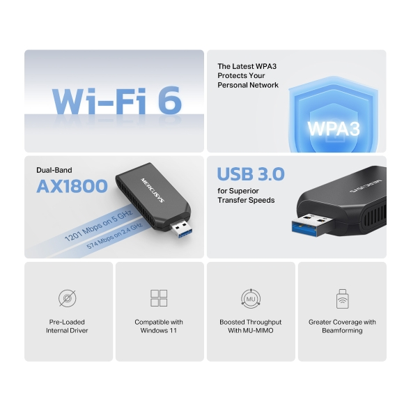 Mercusys MA70XM AX1800 Wi-Fi 6 Wireless USB Adapter
