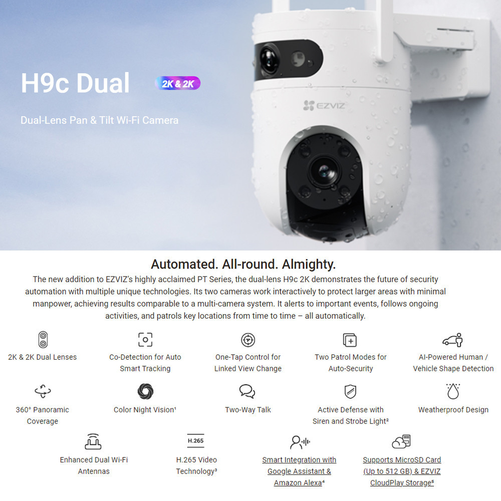 EZVIZ H9C Dual Lens 6MP (3MP + 3MP) 2K / Dual Lens 10MP (5MP + 5MP) 3K Waterproof Pan/Tilt Two Way Talk Color Night Vision Outdoor Security CCTV Camera