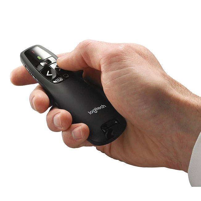 Logitech R400 Wireless Presentation Remote, 2.4 GHz, USB-Receiver, Red Laser Pointer, 15-Meter Operating Range, 6 Button