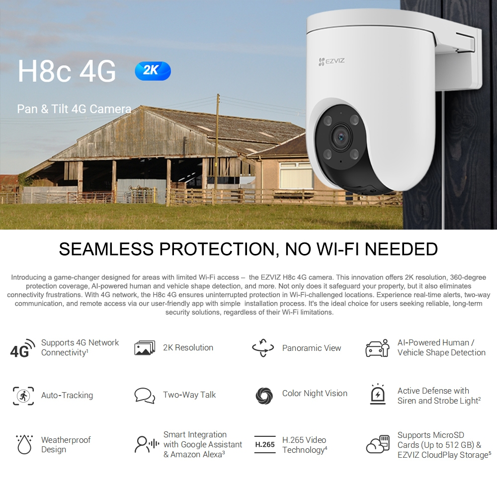 EZVIZ H8C 4G 3MP 2K Outdoor Security CCTV Camera