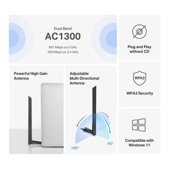 Mercusys MA30H AC1300 High Gain Wireless Dual Band USB Adapter