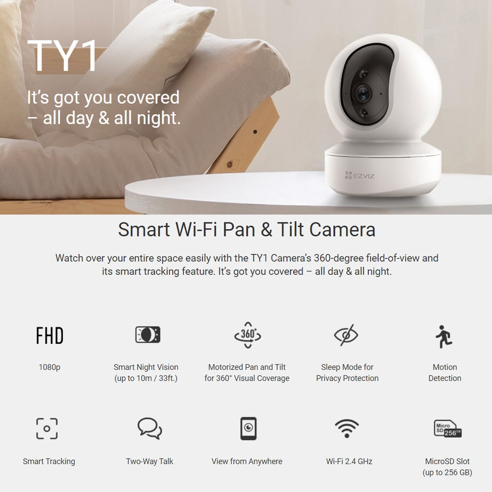 EZVIZ TY1 1080P / 4MP 2K+ Smart Wi-Fi Pan & Tilt Camera