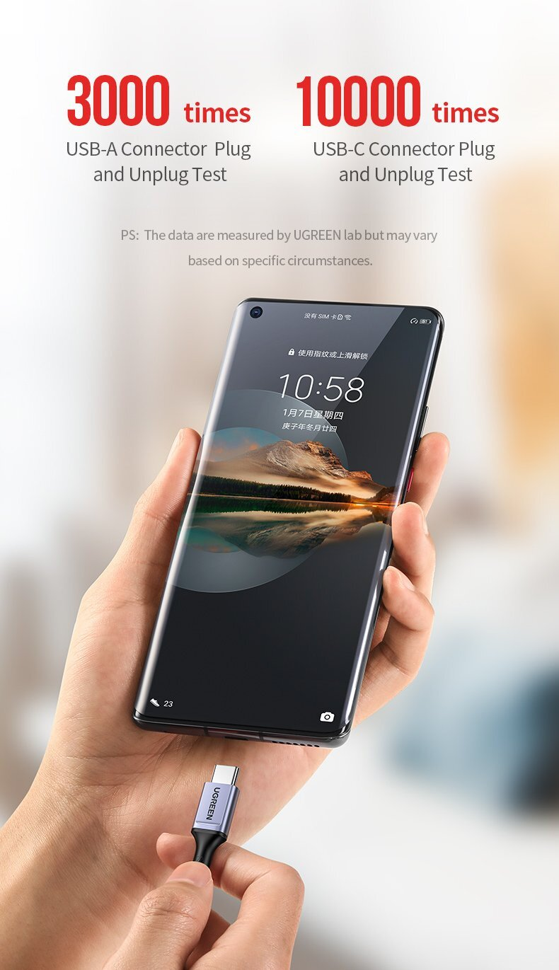 UGREEN USB-A 2.0 TO USB-C ALUMINIUM ALLOY CABLE 6A 1M (RED)