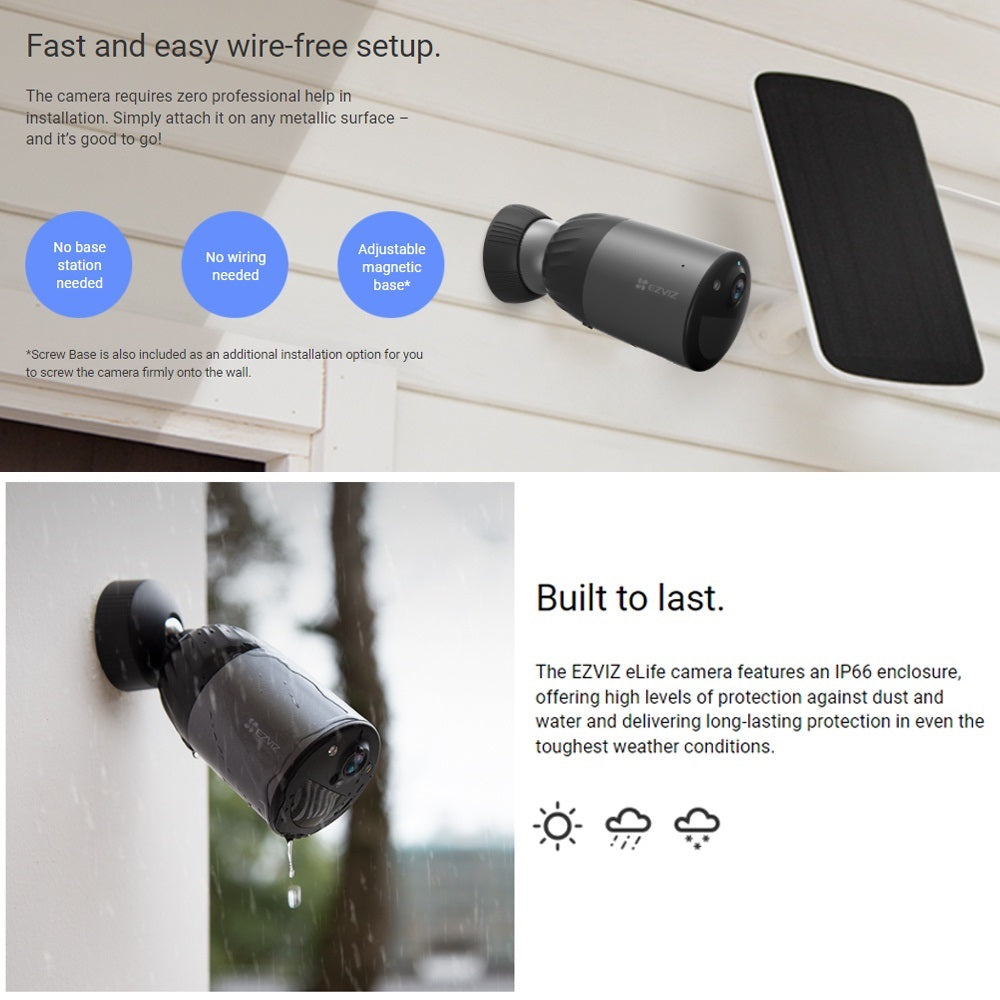 EZVIZ BC1C 4MP eLife 2K+ Standalone Smart Outdoor Camera Battery-Powered Color Night Vision WiFi Security Camera