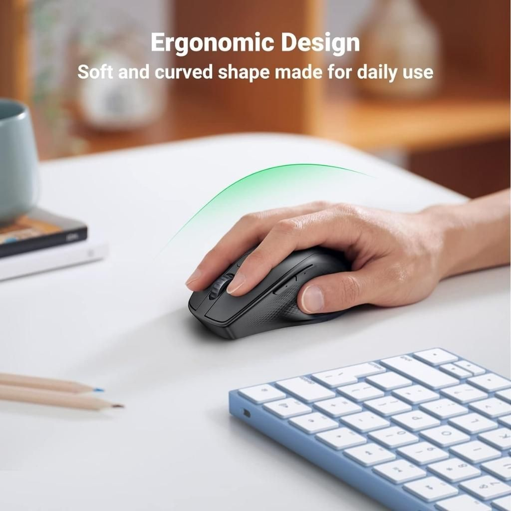 UGREEN WIRELESS SILENT MOUSE MU101 ERGONOMIC 2.4G & BLUETOOTH 5.0 4000DPI RETAIL PACK (BLACK)