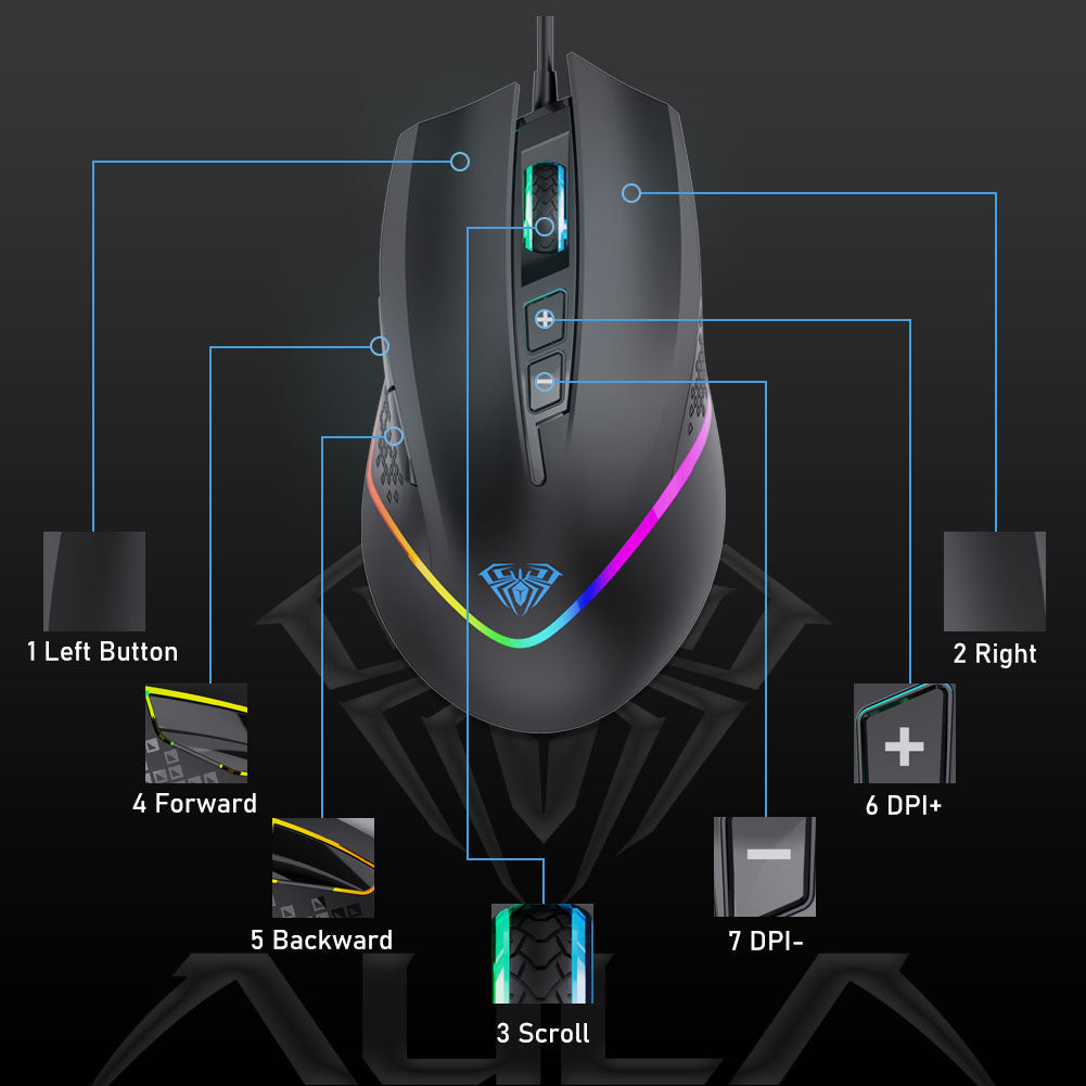 AULA F805 RGB Backlight 7 Buttons Gaming Mouse