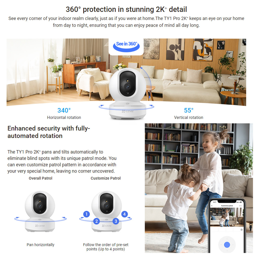 Ezviz TY1 Pro 2MP 1080P Two Way Talk Motion Detection Smart Tracking Indoor Pan/Tilt WiFi Security CCTV Camera