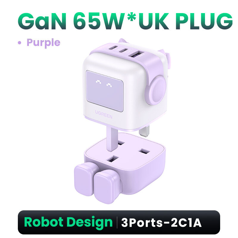 UGREEN Uno 65W GaN Charger 3Ports 2C1A- 65W Fast Charger