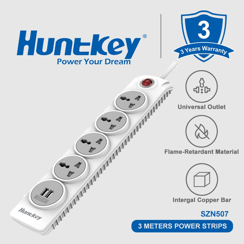 Huntkey 4 Universal Sockets 2 Usb Ports Double Break Safety SZN507