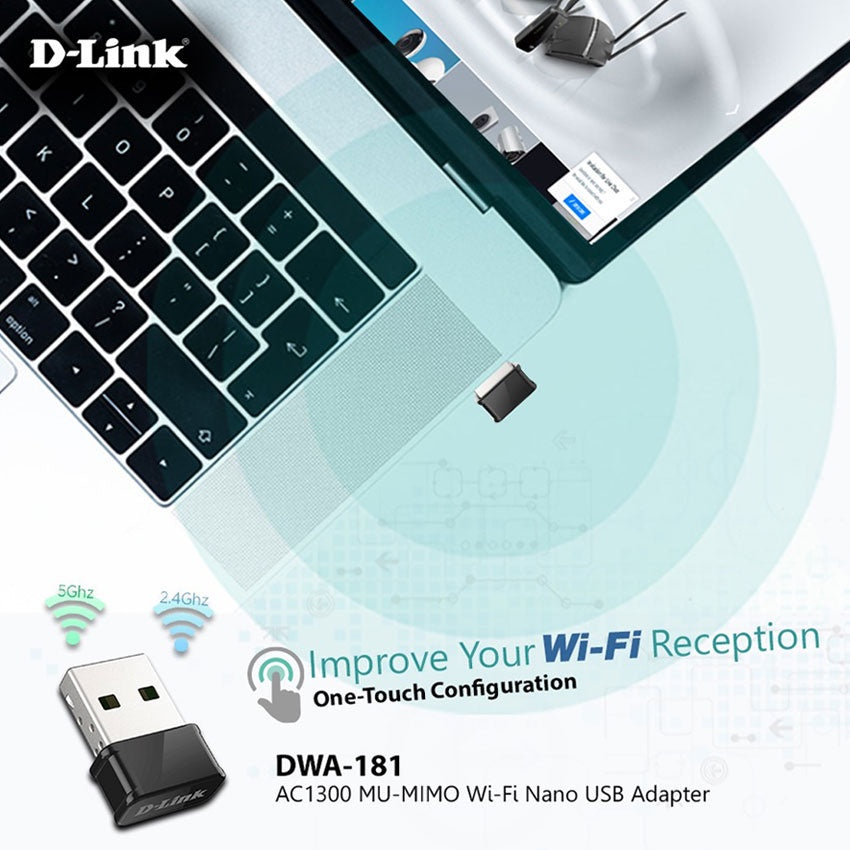 D-Link DWA-181 Wireless AC1300 Dual Band MU-MIMO Nano USB WiFi Adapter Receiver Dongle