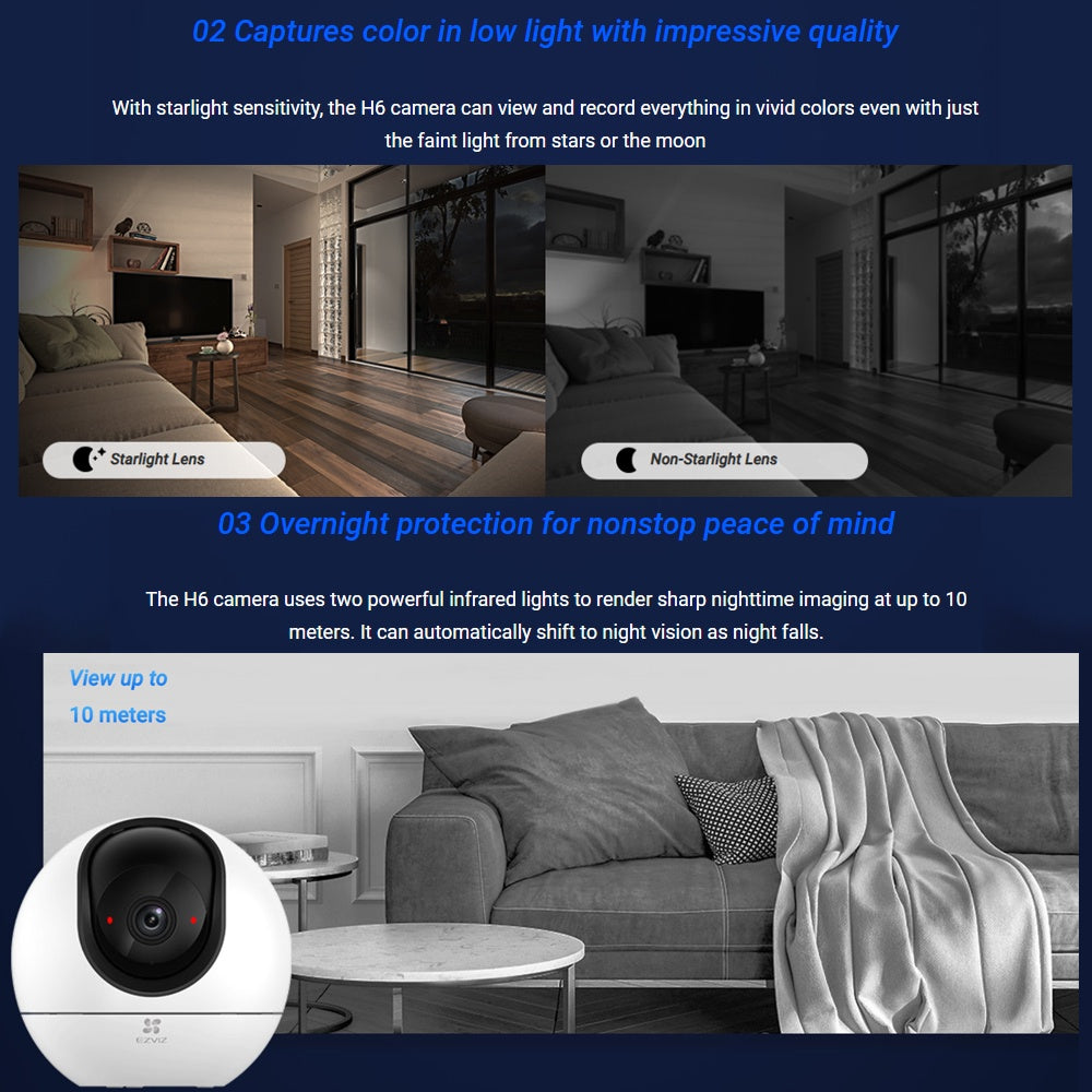 Ezviz H6 3K 5MP 1620p Night Vision Auto-Zoom Tracking IP CCTV Camera
