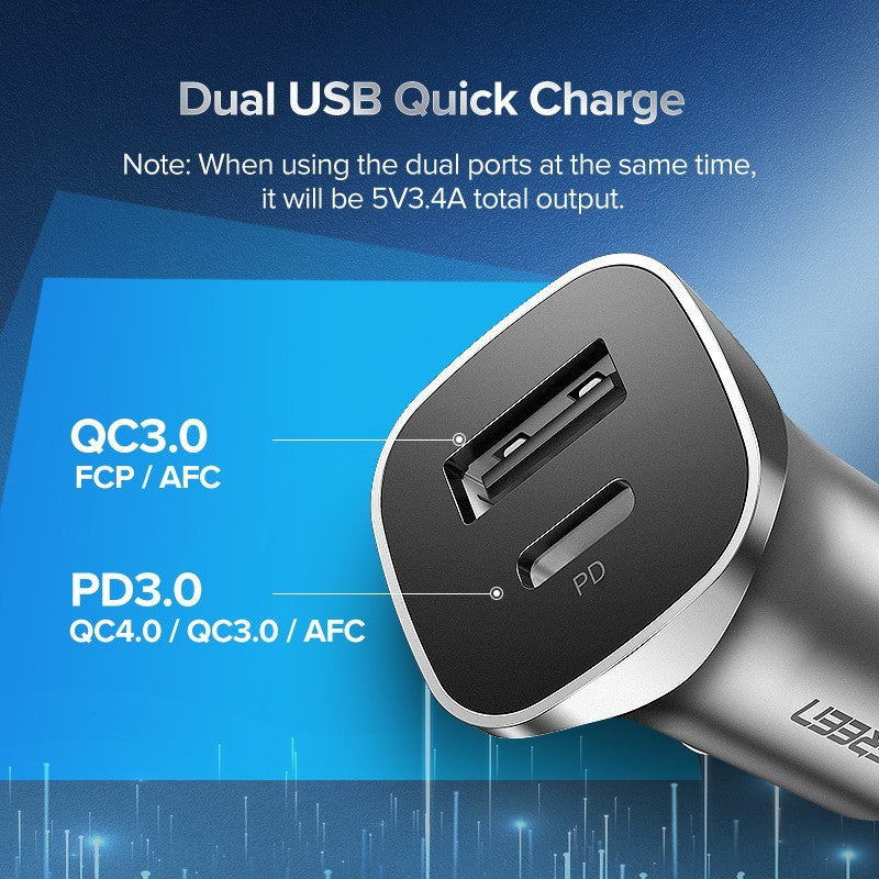 UGREEN 24W Dual Ports Car Charger USB-A & USB-C