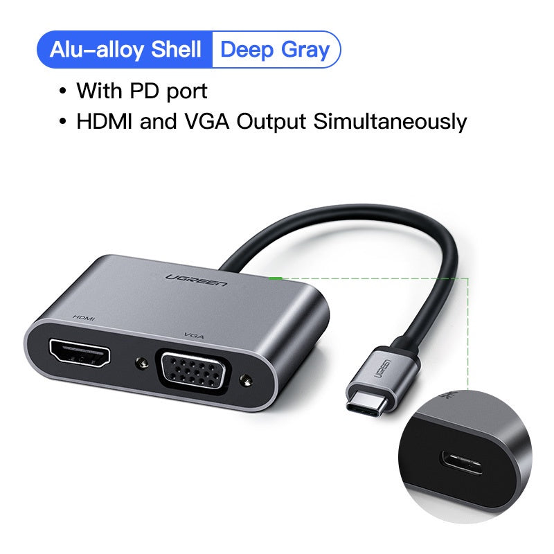 UGREEN USB C to HDMI + VGA Adapter Cable Type C to HDMI 4K PD Converter